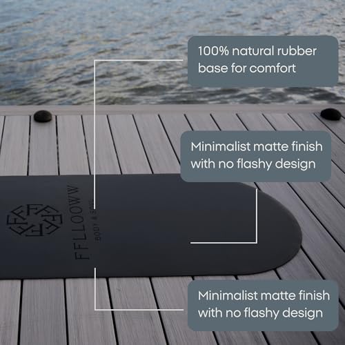 FFLLOOWW Premium Non Slip PU Yoga Mat 72.8” x 26.8” 4.5mm – Eco Friendly Natural Rubber Exercise Mat for Hot Yoga, Pilates & Home Workout with Carry Strap - color: Black