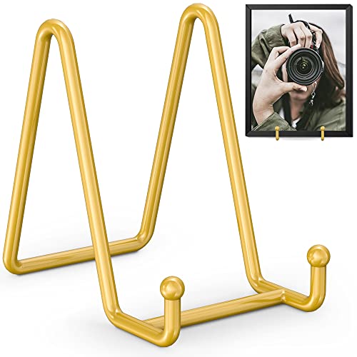 TR-LIFE Plate Display Stand - 4.5 Inch Holder + Metal Frame for Picture, Decorative Plate, Photo Easel, Tabletop Art (Gold 2 Pack) - size: 4.5 Inch