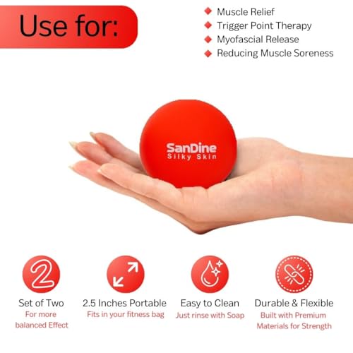 Lacrosse Massage Balls for Deep Tissue Massage - Release Tension Relieve Muscle Soreness Improve Flexibility - Ideal for Myofascial Release Trigger Point Therapy - 2Pack Yoga Balls by Sandine (Red) - color: Red