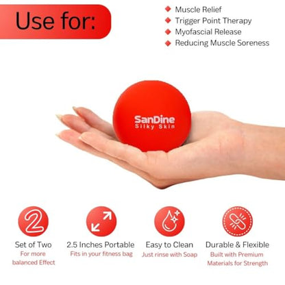 Lacrosse Massage Balls for Deep Tissue Massage - Release Tension Relieve Muscle Soreness Improve Flexibility - Ideal for Myofascial Release Trigger Point Therapy - 2Pack Yoga Balls by Sandine (Red) - color: Red