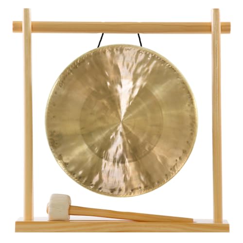 8" to 10" Gongs on My Little Pagoda Gong Stand Includes Stand, Mallet, & Your Choice of Gong/Perfect Desktop Gong/Sound Healing & Meditation/Bronze Gong/Wooden Stand - size: 9"