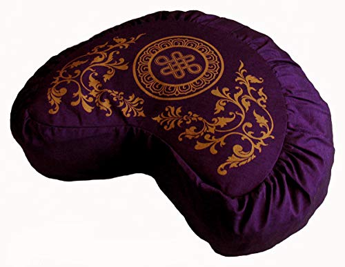 Meditation Cushion Crescent Buckwheat Zafu Pillow (Eternal Knot Purple) - color: Eternal Knot Purple
