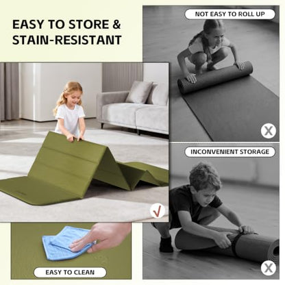 LVME Foldable Yoga Mat, Extra Thick 10mm, 76"x26"Extra Long - color: Sage Green