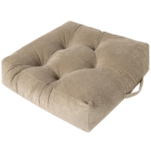 Floor Pillow Cushion for Adults Sitting | Large Meditation Cushion Pillow with Handle for Tatami Living Room or Yoga (1, Square, Sand, 22 x 22 x 6 inches) - color: Square Sand