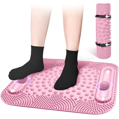 Foot Massage Mat with Two Massage Balls, 5-Zone Acupressure & Reflexology Mat for Various Stimulation, Portable Pressure Point Pad for Feet Relaxation, Pain, Fatigue Relief((Pink) - color: Pink