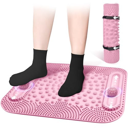 Foot Massage Mat with Two Massage Balls, 5-Zone Acupressure & Reflexology Mat for Various Stimulation, Portable Pressure Point Pad for Feet Relaxation, Pain, Fatigue Relief((Pink) - color: Pink