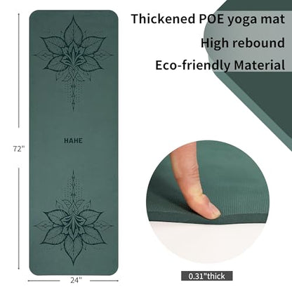 HAHE Yoga Mat Thick (8MM,1/3"), Eco-Friendly POE Non Slip Yoga Mat, High Rebound & Shock Absorption, Anti-Tear & Sweat-Resistant for Yoga, Fitness, Home, Workouts, Large Pilates Mats 72"x24" with Carrying Strap - color: blackish green