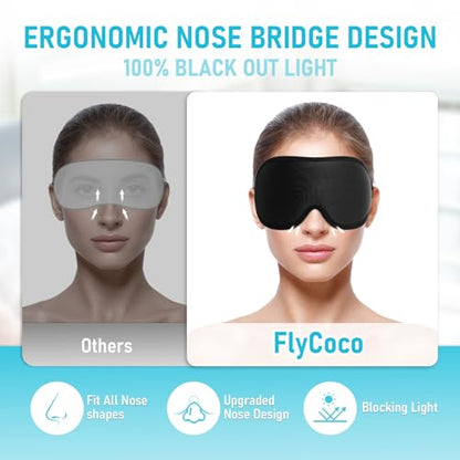 FlyCoco Sleep Mask - Zero Eye Pressure 3D Contoured Cup 99% Black Out Mask, Soft Breathable Lightweight Sleeping Mask with Adjustable Strap, Eye Cover for Yoga Traveling (Black 2pack) - color: Black 2pcs