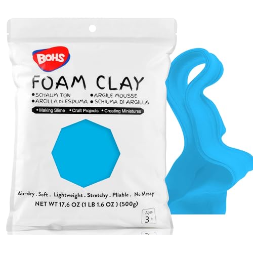 BOHS Foam Clay, Sky Blue Air Dry Modeling Clay, 1.1 lb | Soft, lightweight; crack-free finish; EVA and polystyrene foam details; cosplay props, figurines, fake bakes and slime making - color: Sky-blue, size: 500 g
