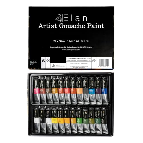 Elan Professional Gouache Paint Set, 24 Rich Colors Gouache Paint Tubes 1.7fl oz, Paints for Canvas & Crafts, Art Paints for Adults - color: Gouache, style: 24x1.7 Oz