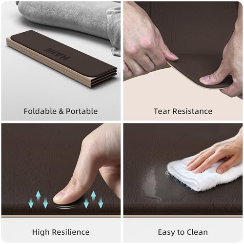 HAHE Extra Wide Folding Exercise Mat 75"x40"x0.4" TPE Fitness Mat | High Density Foldable Yoga Mat, Non-Slip Yoga Mat for Home Gym, Strength Training, Travel, 7-Fold Portable for Women, Men - color: Milk Coffee & Brown