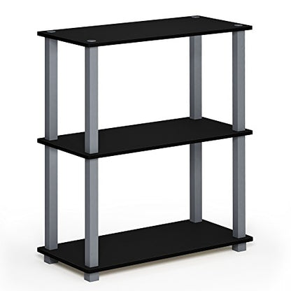Furinno TURN-S-TUBE 보관 선반 2개 세트, 3단 책장, 코너 선반, 도구가 필요 없는 오픈 선반, 사각형 튜브, 정리 및 보관용, 거실, 차고, 홈 오피스, 블랙 - color: 블랙/그레이., size: 3단 정사각형 튜브 (세트)