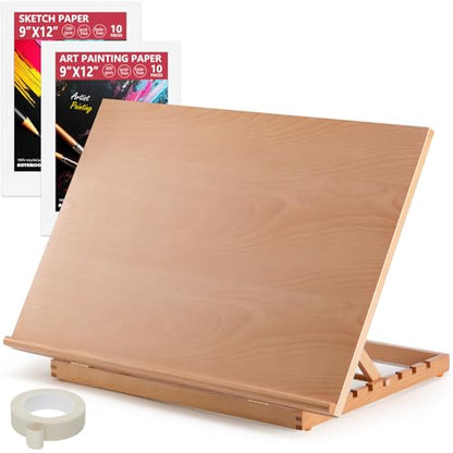24.9"x17.3" Beechwood Tabletop Easel with Paint and Sketch Papers,Mask Tape | Extra Large Adjustable Art Easel Stand, Drawing Board for Painting, Sketching and Diamond Art - style: A2