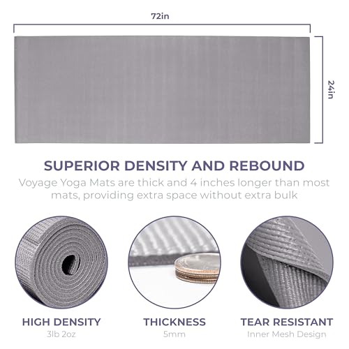 Voyage 5mm Studio Yoga Mats, 10 Pack, 72x24in | Extra Long, Anti-Tear Exercise Mats for Workout, Stretching, Fitness - Non Slip Gym Mats for Home, Schools and Studios - color: Cool Gray