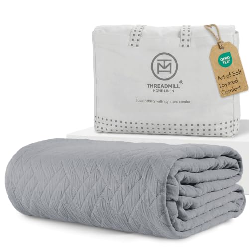 Threadmill Cotton King Coverlet Blanket, Jacquard, Scottish Grey, 104x92 in - color: Classic Scottish Grey, size: King / Cal King