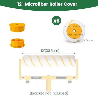 VOOMEY 12 Inch Paint Roller Covers 1/2" Nap, Microfiber Paint Roller Sleeves Large Paint Roller Covers for Smooth to Semi-Smooth Surfaces, Wall, Ceiling, Home Renovation Painting Tools - size: 12inch 6pcs