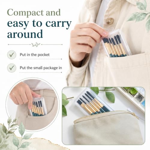 6pcs Mini Travel Watercolor Brush Set Including Flat and Round Brushes