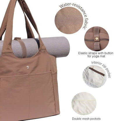 ESVAN Yoga Tote Bag Mat bag Women Shoulder Bags Carryall Tote for Travel Office Workout Gym Nurse Beach - color: Nylon Coffee