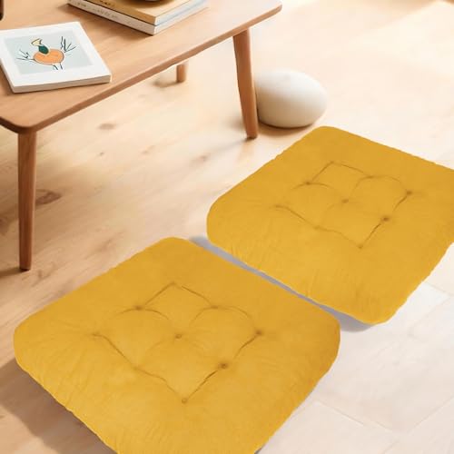 Meditation Floor Pillow Set of 2, Square Large Pillows Seating for Adults, Tufted Corduroy Cushion for Tatami Living Room, 22x22 Inch FP-Yellow - color: Yellow, size: Square
