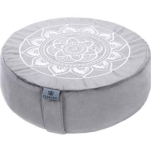 Florensi Meditation Cushion Velvet Floor Pillow with Buckwheat Fill - color: Grey