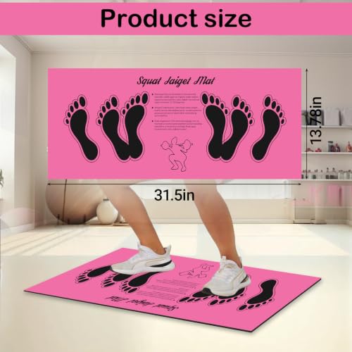 Squat Mat with Foot Position Guide, Anti-Slip Squat Target Mat for Home Gym, Leg, Glute and Ab Workouts, Lightweight Rollable Exercise Mat, 31.5" x 13.78" - color: Pink
