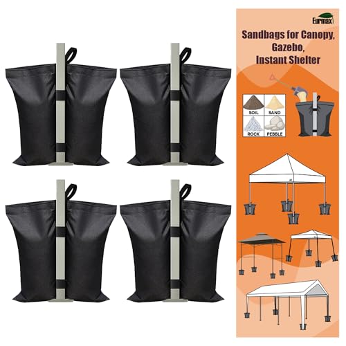 Eurmax USA 130LBS 4-Pack Universal Canopy Weights,Reinforced Double Pockets, Secure Wind Protection,Easy Wrap-Around Installation Heavy Duty Sandbags (Without Sand),Fits All Instant Shelter Legs,Black - color: Black, style: Twin Cylinder Sand