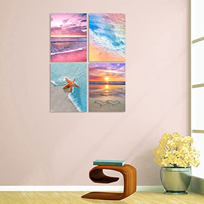 Muzagroo Art 4 Pcs Paint by Numbers Kits for Adults Framed Canvas with Wooden Easel DIY Beach Acrylic Oil Paintings Kits Paint by Numbers on Canvas Wall Art 8x12 inch (Beach) - color: Beach
