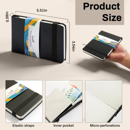SEAMIART Watercolor Sketchbook Journal 3.5"x5.5" Travel Notebook 24 Sheets | 140 LB 300 GSM, Cold Press, Watercolor Paper Pad, Mixed Media Painting, PU Leather Cover, Acid Free, for Adults & Artists
