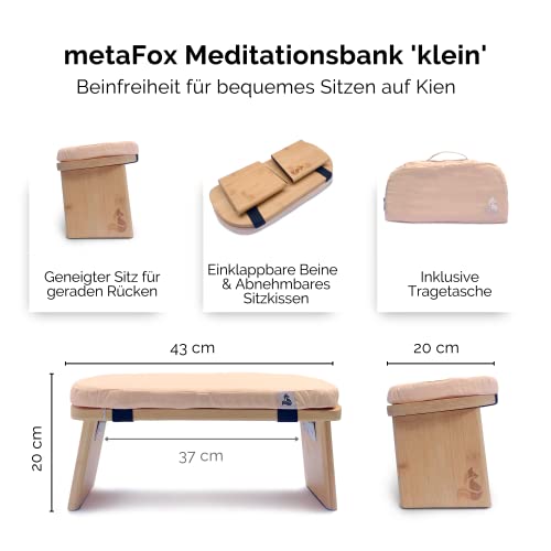 metaFox Meditation Bench | Foldable Bamboo Stool with Cushion and Carry Bag | for Your Mindfulness and Meditation Practice | Alternative to Meditation Cushion (Peach, Small)