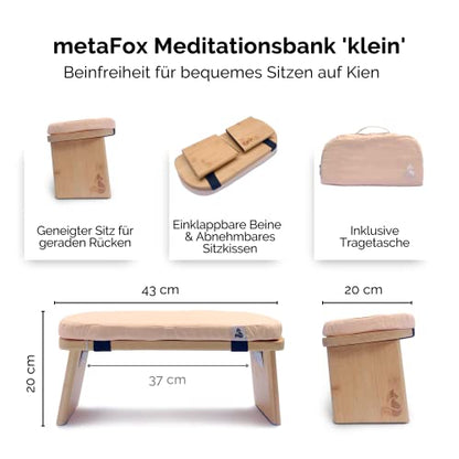 metaFox Meditation Bench | Foldable Bamboo Stool with Cushion and Carry Bag | for Your Mindfulness and Meditation Practice | Alternative to Meditation Cushion (Peach, Small)