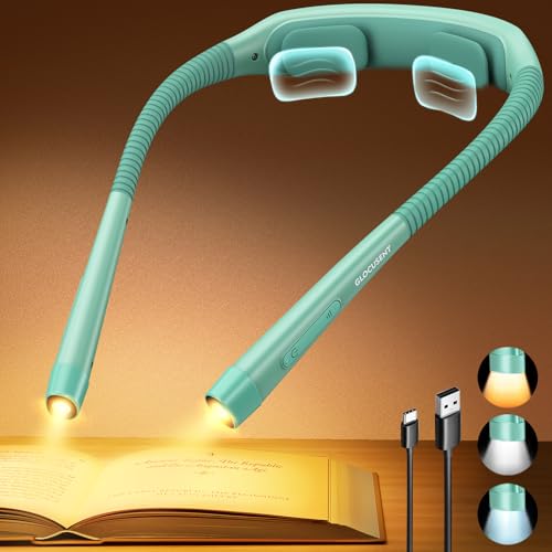 Glocusent Neck Light with Timer, 100 Hours Book Light for Bedtime Reading | Neck Reading Light, 3-Color, 5 Brightness, Bendable, Ergonomic, 1600mAh, Rechargeable, Eye Care, Sleep Aid, Travel Lock, Gift - color: Mint Green