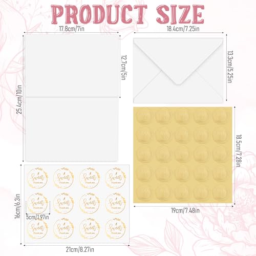 100 Pack 5x7 Inch Blank Watercolor Cards with Envelopes, Heavyweight 140lb Greeting Cards with 5pcs Heart-Shaped Metal Stickers and 10pcs Gold-Stamped Thankyou Envelope Sealing Stickers