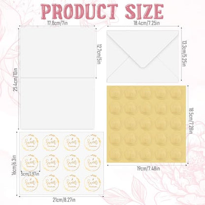 100 Pack 5x7 Inch Blank Watercolor Cards with Envelopes, Heavyweight 140lb Greeting Cards with 5pcs Heart-Shaped Metal Stickers and 10pcs Gold-Stamped Thankyou Envelope Sealing Stickers