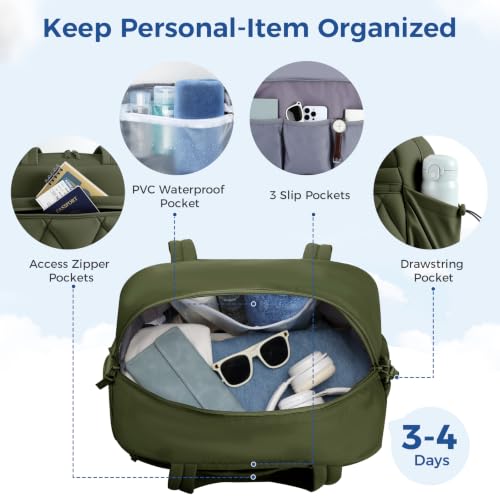 Women's Duffle Gym Bag, Carry-On Shoe Compartment for Weekender Overnight - color: Green, size: Large