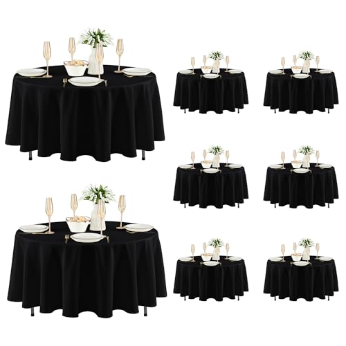 Fitable 8 Pack Black Round Tablecloths 84 Inch for 36"-60" Tables | Stain & Wrinkle Resistant, Washable Polyester Cloth Covers for Wedding Party Dining Banquet Event Catering Reception - color: Black, size: 84 in Round, 8 Pack