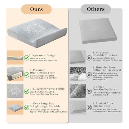 Meditation Cushion Set with High-Density Foam : 26.4" Large Floor Pillow for Yoga, Meditation, Sitting，Zafu & Zabuton Removable Washable Luxe Velvet Cover