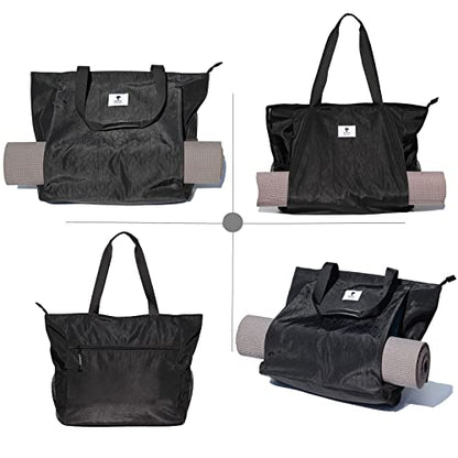 ESVAN Yoga Mat Bag Yoga Tote Carrier Shoulder Bag Carryall Tote for Office,Yoga,Pilates,Travel,Beach and Gym - color: D Black