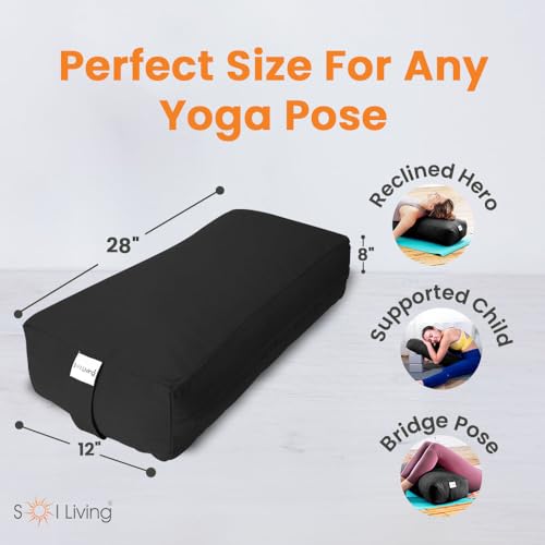 Pranayama Yoga Bolster Meditation Pillow - color: Black, size: Rectangular 28" x 12" x 8"