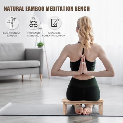 Folding Yoga Meditation Bench, Light Brown | Yoga Kneeling Bench for Adult, Wooden, Zen Meditation Stool, For Yoga Practice - color: Light Brown