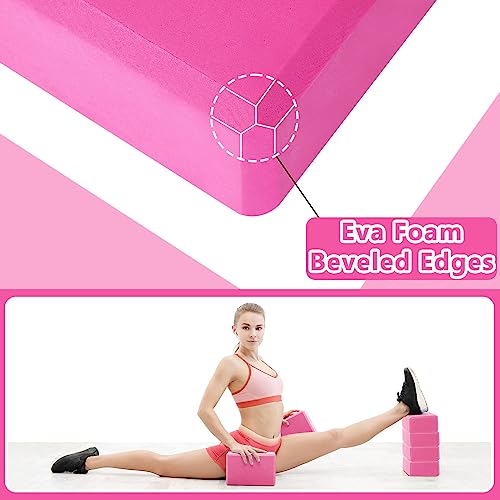 Honoson 20 Pcs Foam Yoga Blocks Bulk 9x6x3'' High Density - color: Rose Red