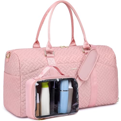Women Weekender Travel Duffle Bag: Travel Duffel Overnight Bags with Shoe Compartment Large Carry on Tote with Toiletry Bag Weekend Traveling Yoga Gym Hospital Bag for Women with Wet Pocket Pink - color: 23-Pink T Quilted, size: Large