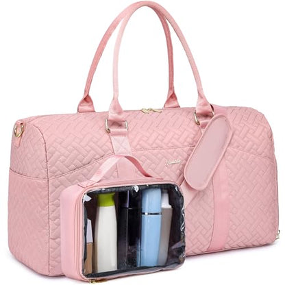 Women Weekender Travel Duffle Bag: Travel Duffel Overnight Bags with Shoe Compartment Large Carry on Tote with Toiletry Bag Weekend Traveling Yoga Gym Hospital Bag for Women with Wet Pocket Pink - color: 23-Pink T Quilted, size: Large