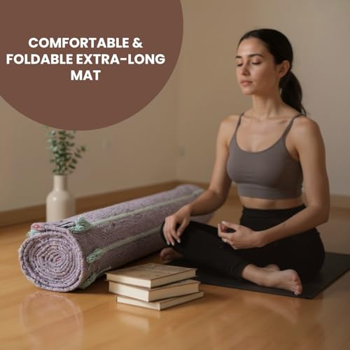 Indian Handmade100 % Organic Anti Skid Multi Colour Cotton Yoga Mat - Eco-Friendly Hand-Woven Rug - Non-Slip & Thick (24”x72”x5mm) for Hot yoga & Everyday Fitness at Home - Comfortable & Foldable Extra-Long Mat - color: Lilac