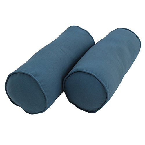 Blazing Needles Double-Corded Solid Twill Bolster Pillows with Inserts (Set of 2), 20" x 8", Indigo - color: Indigo