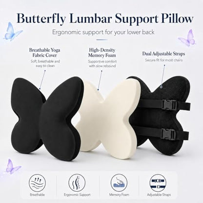 Butterfly Lumbar Support Pillow for Car and Chair, Black - color: Black-1