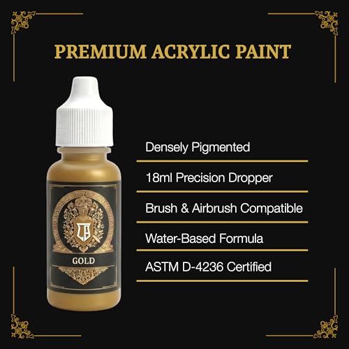 Ludus Bellum Miniature Paint Gold Color 18ml Precision Dropper Bottle | Professional Acrylic Paint for Miniatures & Models, Provides Quality Acrylic Tones and Shades for Warhammer 40K D&D Figures - color: Gold