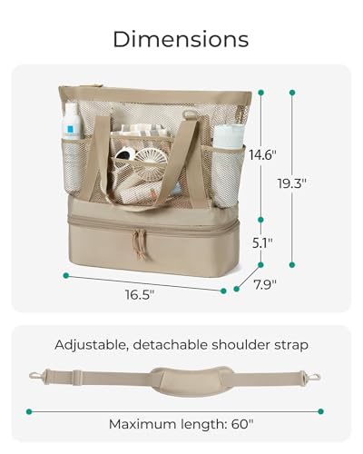 BAGSMART Beach Bag for Women, Mesh Tote Bags with Zipper, Sandproof Vacation Essentials with Cooler for Swim Cruise Pool - color: Blue