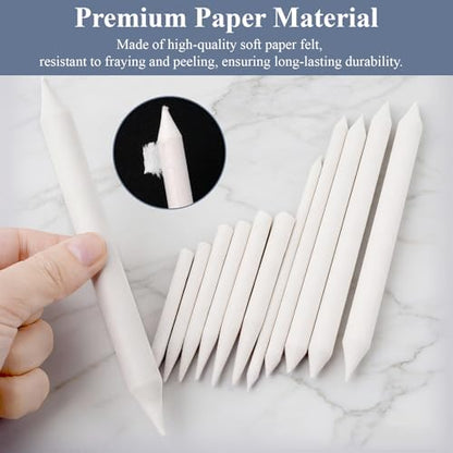 148PCS 12 Sizes Blending Stumps and Tortillion for Drawing Artist Sketch | Premium paper material, reusable, with 2 blending sponge pens, for artist charcoal sketch drawing