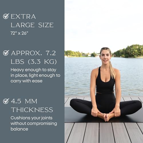 FFLLOOWW Premium Non Slip PU Yoga Mat 72.8” x 26.8” 4.5mm – Eco Friendly Natural Rubber Exercise Mat for Hot Yoga, Pilates & Home Workout with Carry Strap - color: Taupe