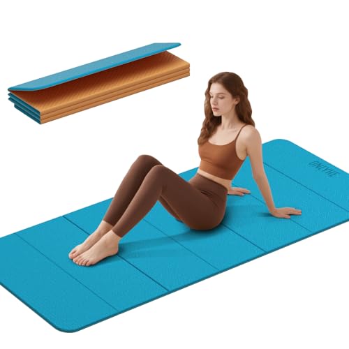 Foldable Yoga Mat 75"x31.5"x0.24" - Extra Large Lightweight TPE Exercise Mat, Double Non-Slip for Pilates, Home Workouts & Outdoor Use - color: Blue-orange